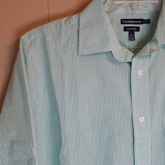 Croft & Barrow Men's 16 32 / 33 Long Sleeve Button Down Mint Green And White - Picture 7 of 10